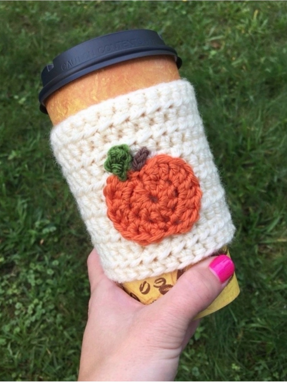 Handmade Cream Crochet Pumpkin Coffee Sleeve